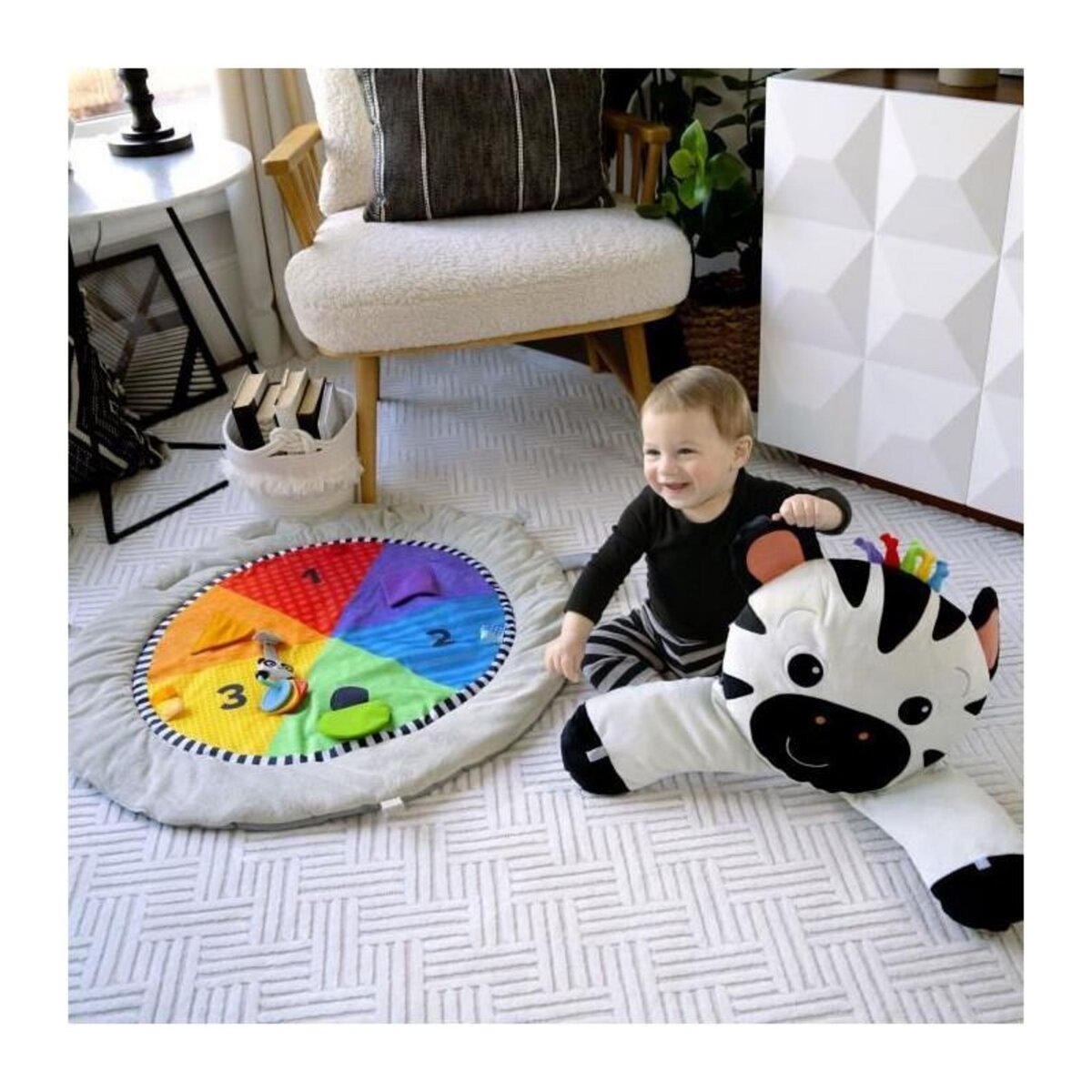 BABY EINSTEIN BABY EINSTEIN Zen's Activity Milestones tapis d'éveil avec barre en bois, jouets multisensoriels, des la naissance