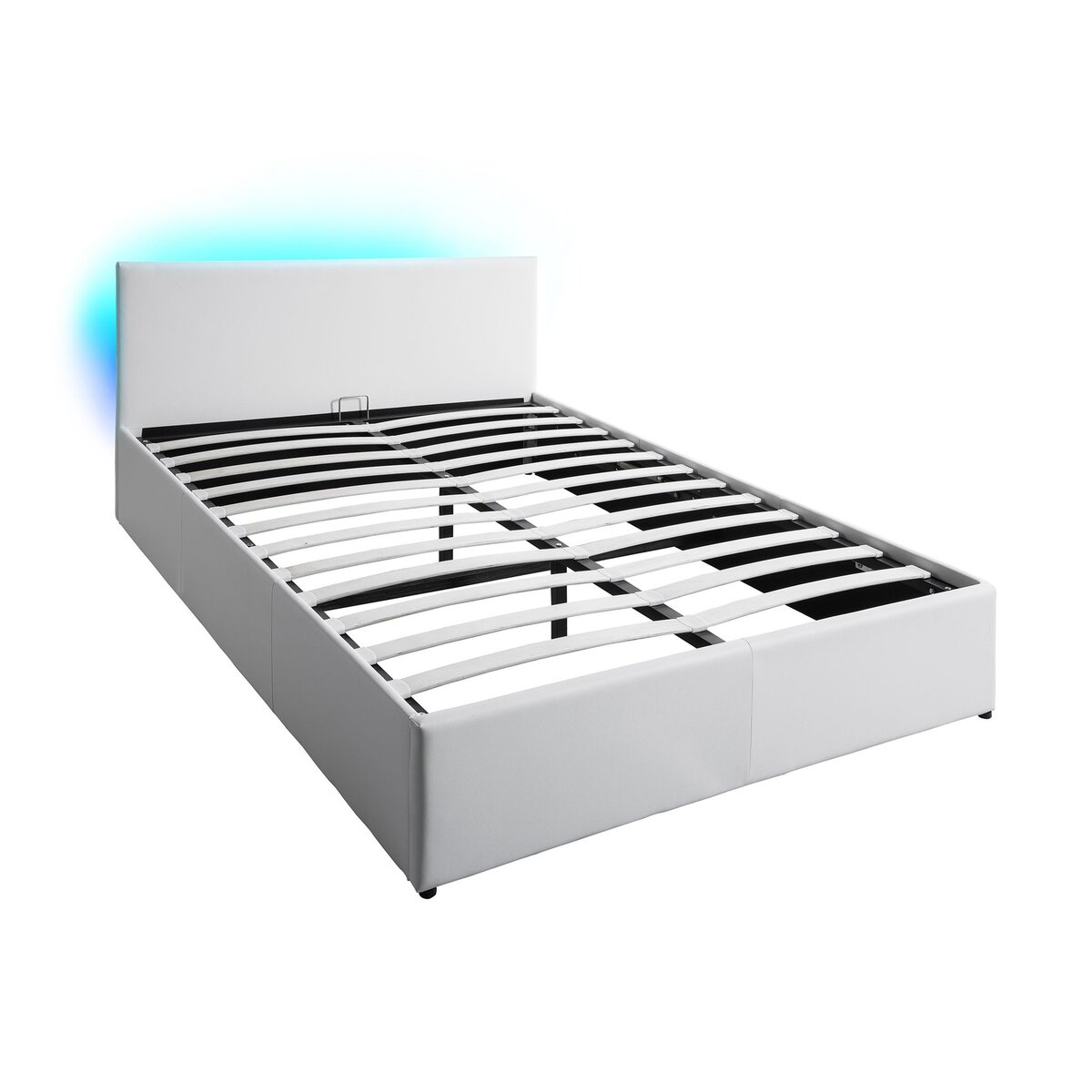 Lit coffre 140x190 cm avec sommier à lattes et tête de lit LED WILLOW