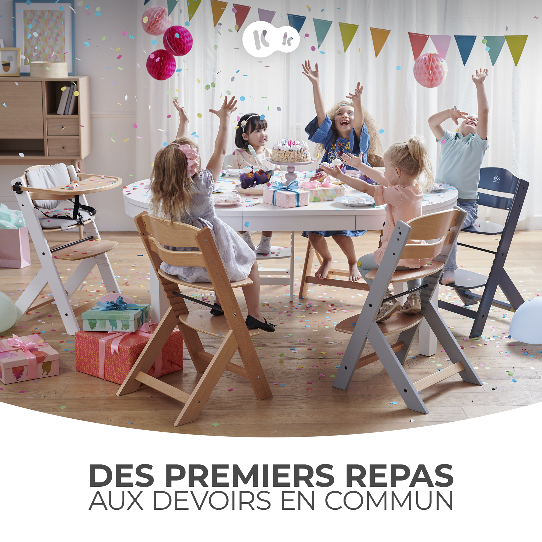Voir la diapositive 2 : KINDERKRAFT Chaise haute evolutive bois coussin assise reglab