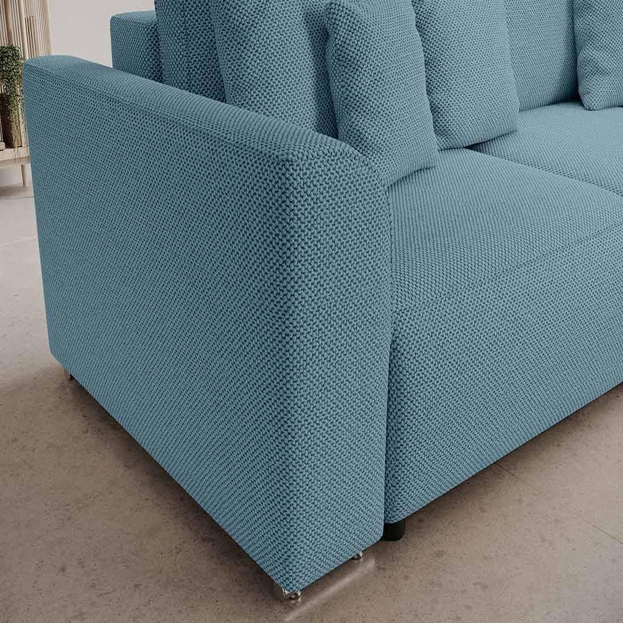 Voir la diapositive 5 : BEST MOBILIER Gabriel - canapé panoramique en u 7 places convertible avec coffre en tissu texturé