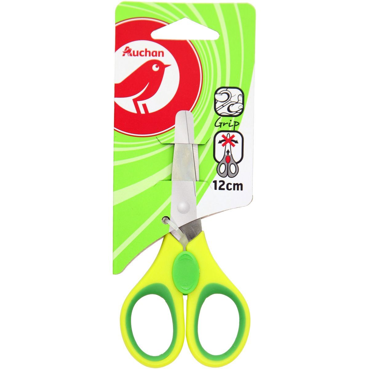 AUCHAN Paire de ciseaux bouts ronds 12 cm sécurité droitier jaune