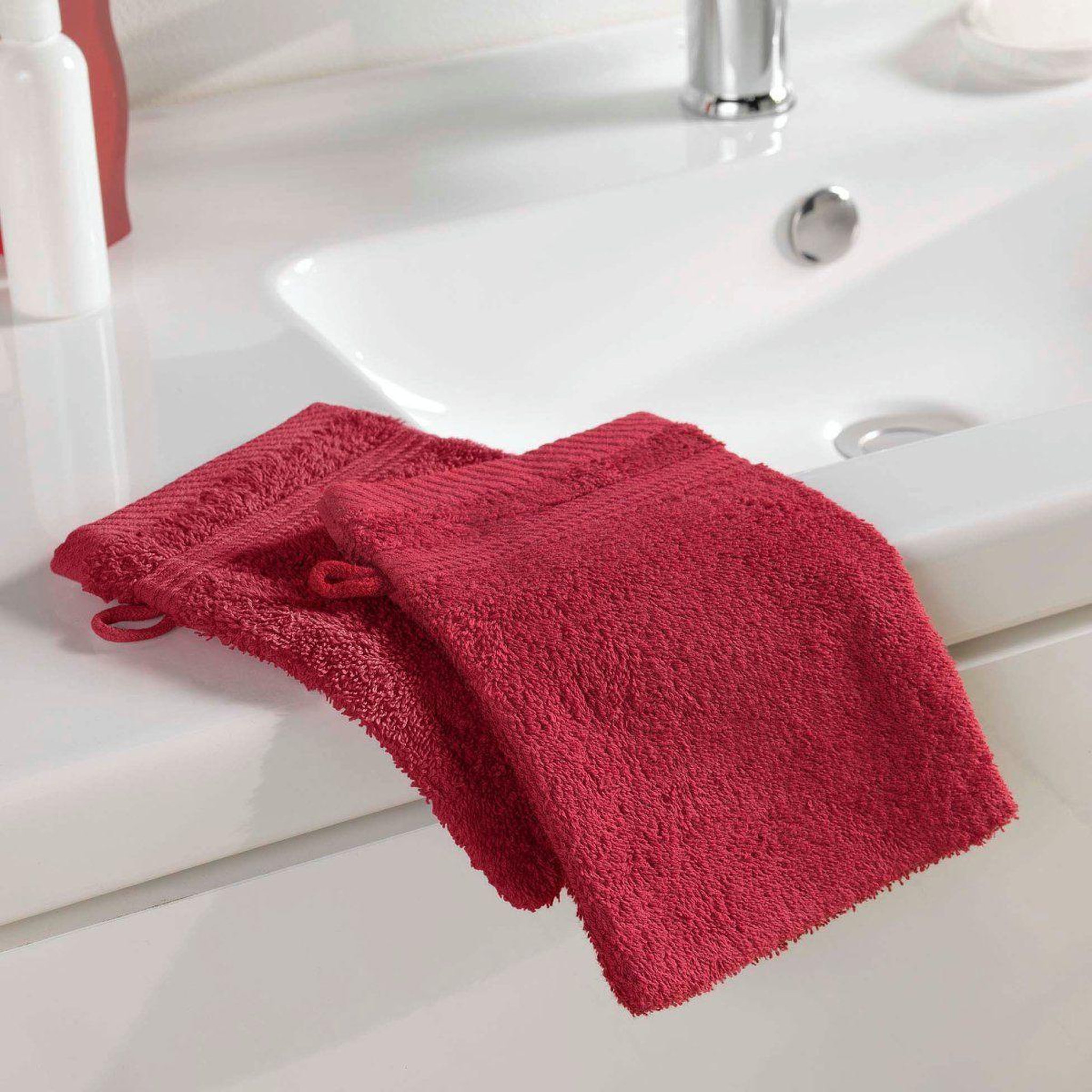 Voir la diapositive 4 : Douceur d'Intérieur Lot de 2 gants de toilette  tendresse  15x21cm rubis