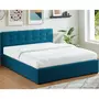 HOMIFAB Lit coffre 160x200 en tissu bleu canard avec tête de lit et sommier à lattes - Tina