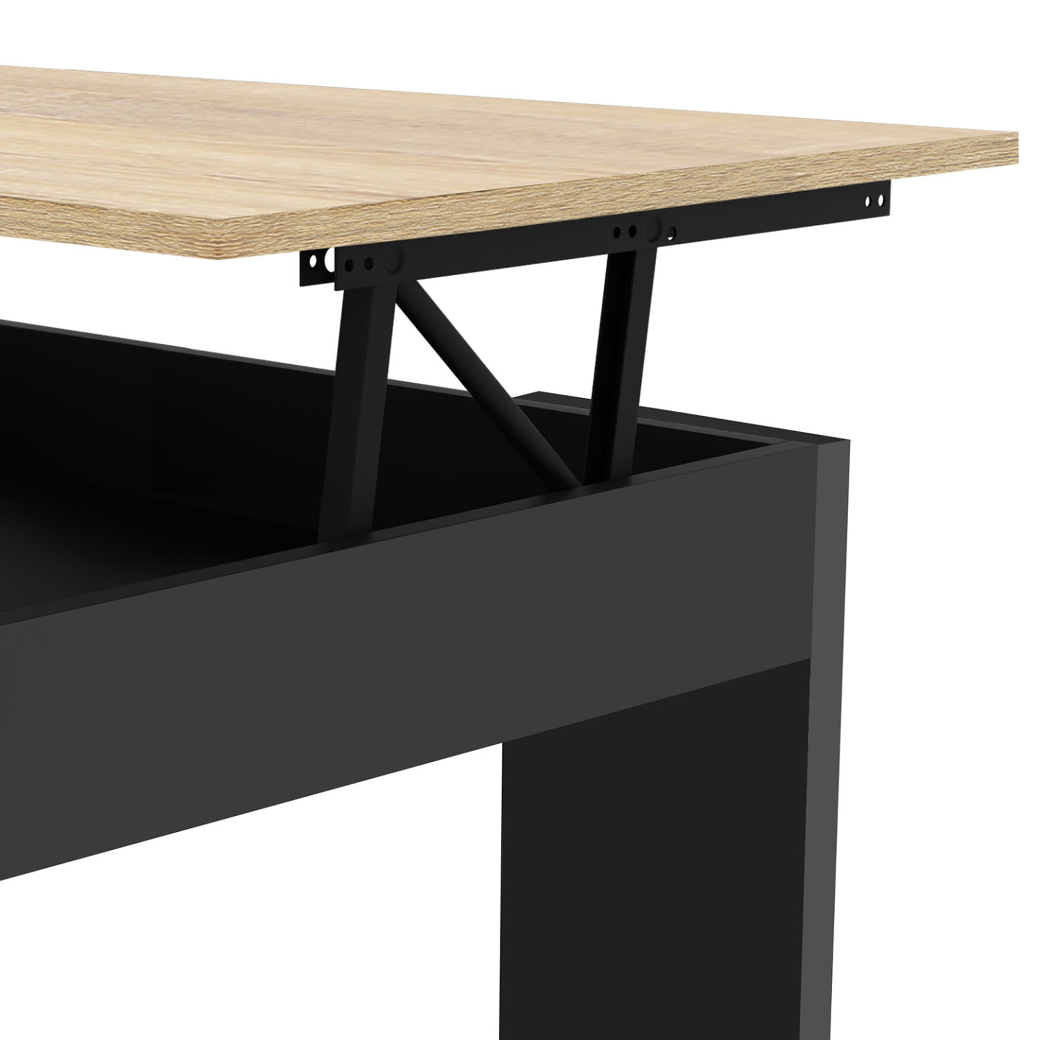 Voir la diapositive 6 : ID MARKET Table basse plateau relevable rectangulaire tara bois noir et imitation hêtre