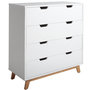 Voir la diapositive 1 : VS VENTA-STOCK Commode Miranda avec 4 tirois en Couleur Blanc, Pieds en Bois Naturel