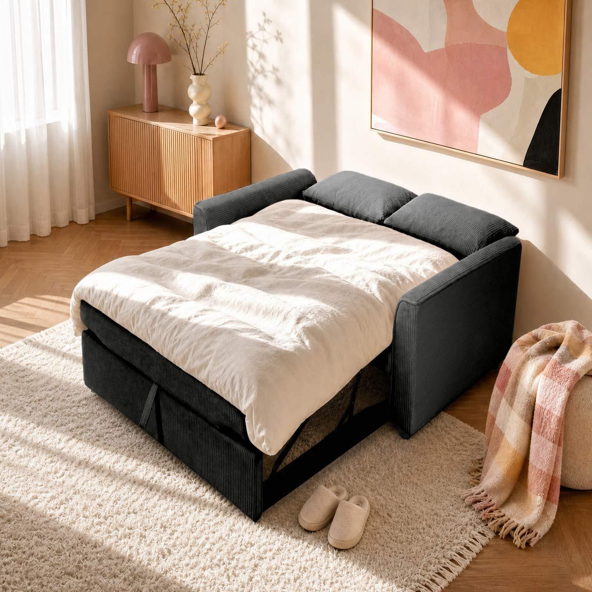 Voir la diapositive 2 : BEST MOBILIER Ernest - canapé droit 2 places convertible en velours côtelé