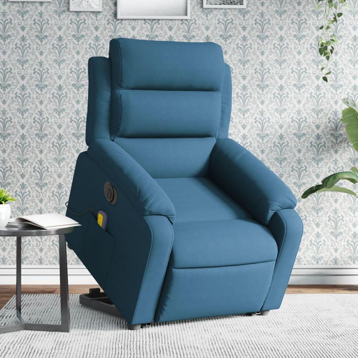 VIDAXL Fauteuil inclinable de massage electrique bleu velours