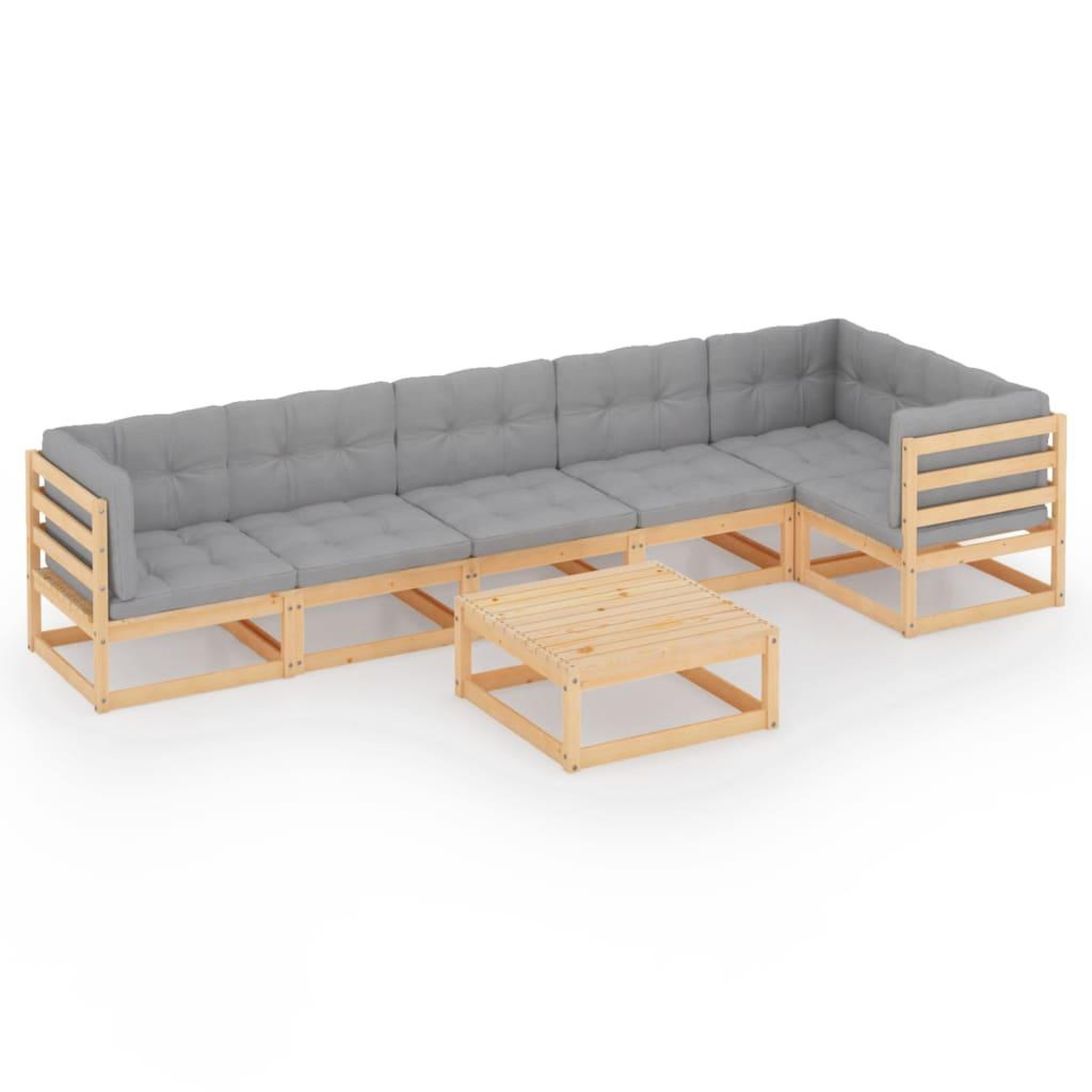 Voir la diapositive 2 : VIDAXL Salon de jardin 7 pcs avec coussins bois de pin massif