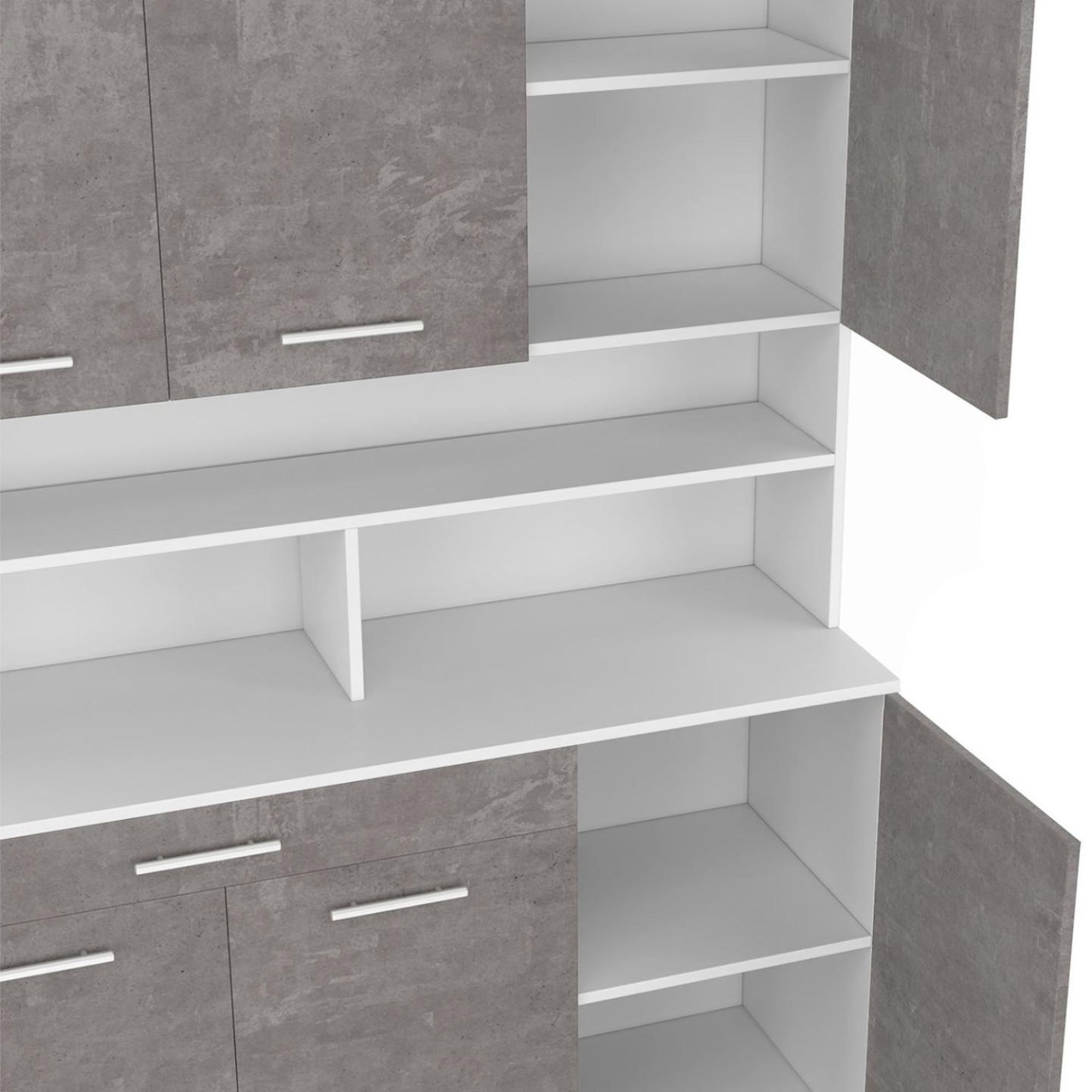 Voir la diapositive 6 : ID MARKET Buffet de cuisine 120 cm cina 6 portes + tiroir blanc et effet béton