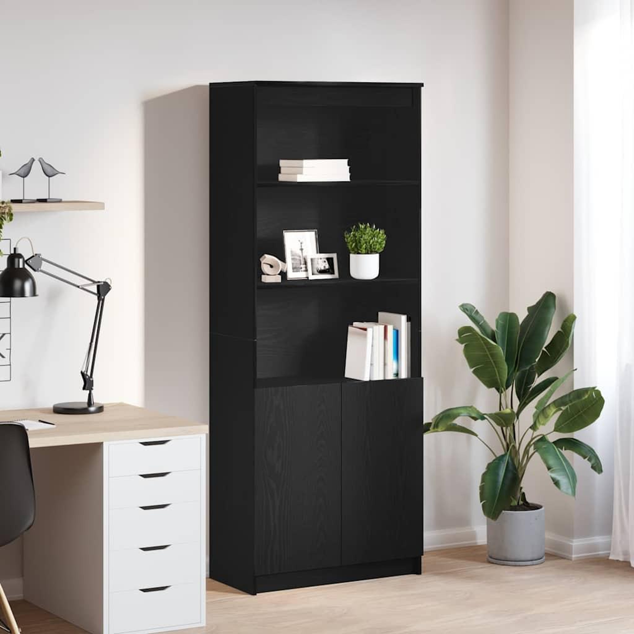 VIDAXL Buffet haut chene noir 70x35x180 cm bois d'ingenierie
