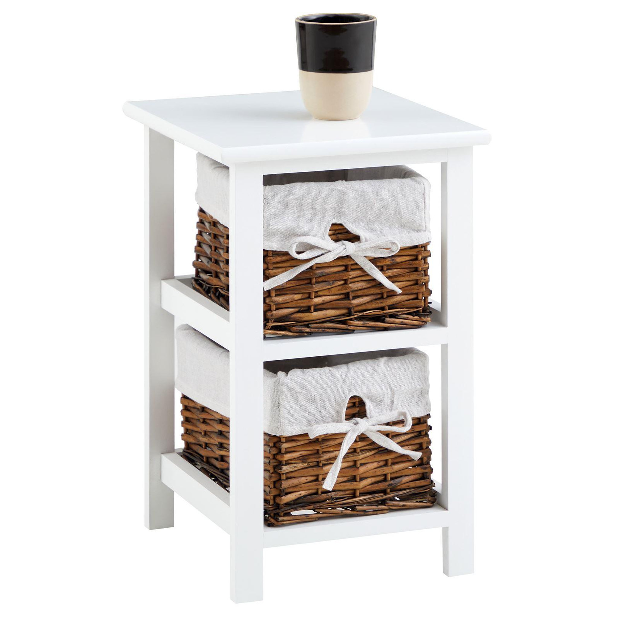 Voir la diapositive 1 : IDIMEX Table de chevet NOKOMIS avec 2 paniers en bois
