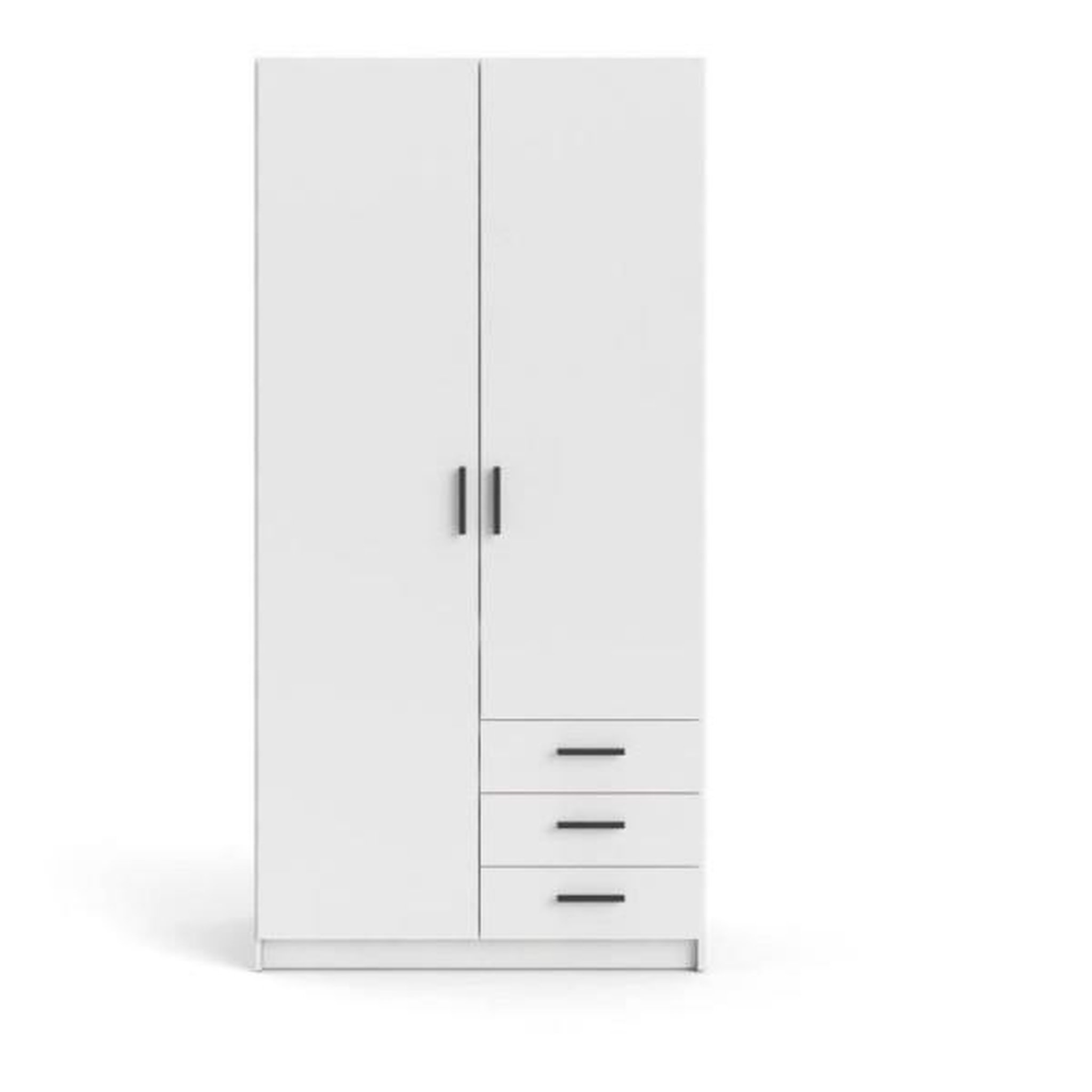 Voir la diapositive 3 : TVILUM Armoire VEGA - Décor Blanc mat - 2 portes + 3 tiroirs - L 98,5 x P 49,6 x H 200,4 cm