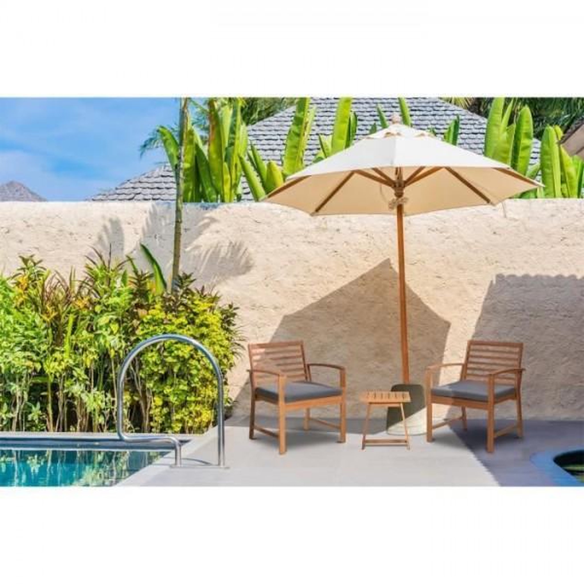 Voir la diapositive 2 : MARKET24 Salon de jardin en bois d'Acacia FSC avec coussins - 2 personnes - Cali - Gris