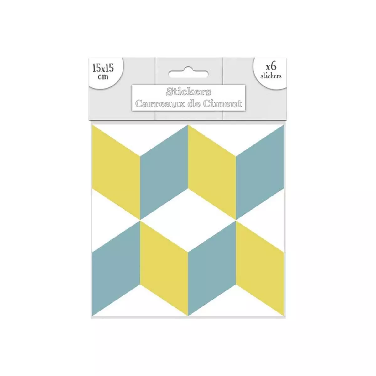SUD TRADING 6 Stickers carreaux de ciment - 15 x 15 cm - Bleu et jaune et blanc
