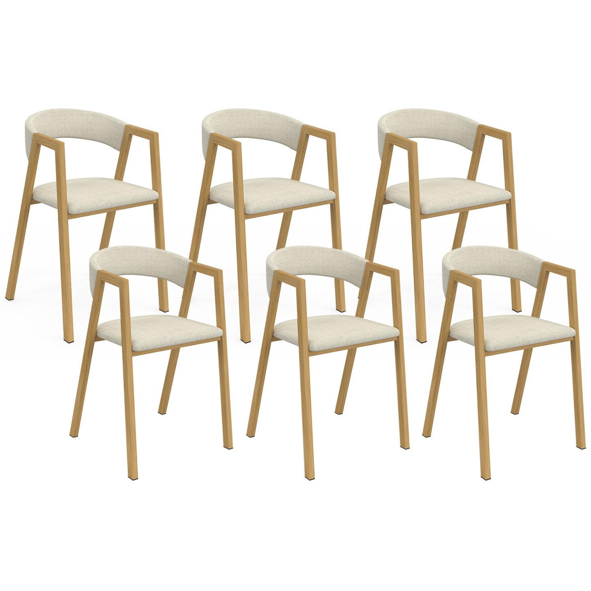 ID MARKET Lot de 6 chaises CAMILLE en métal effet bois et tissu beige avec accoudoirs