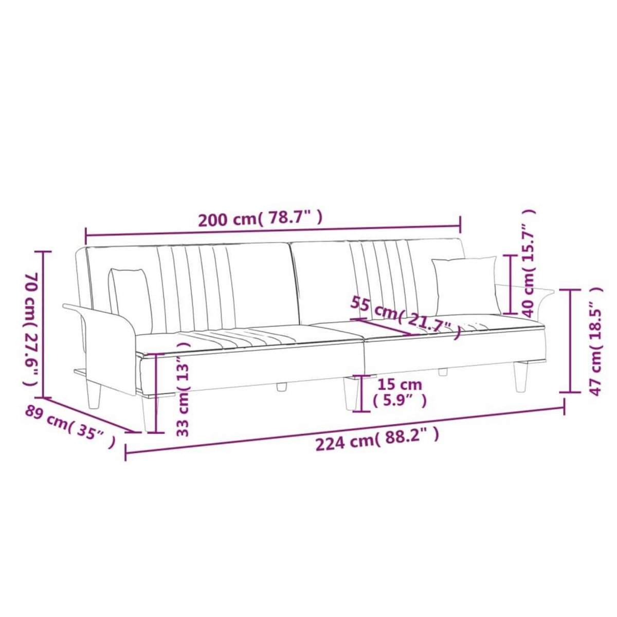 VIDAXL Canape-lit avec accoudoirs noir tissu