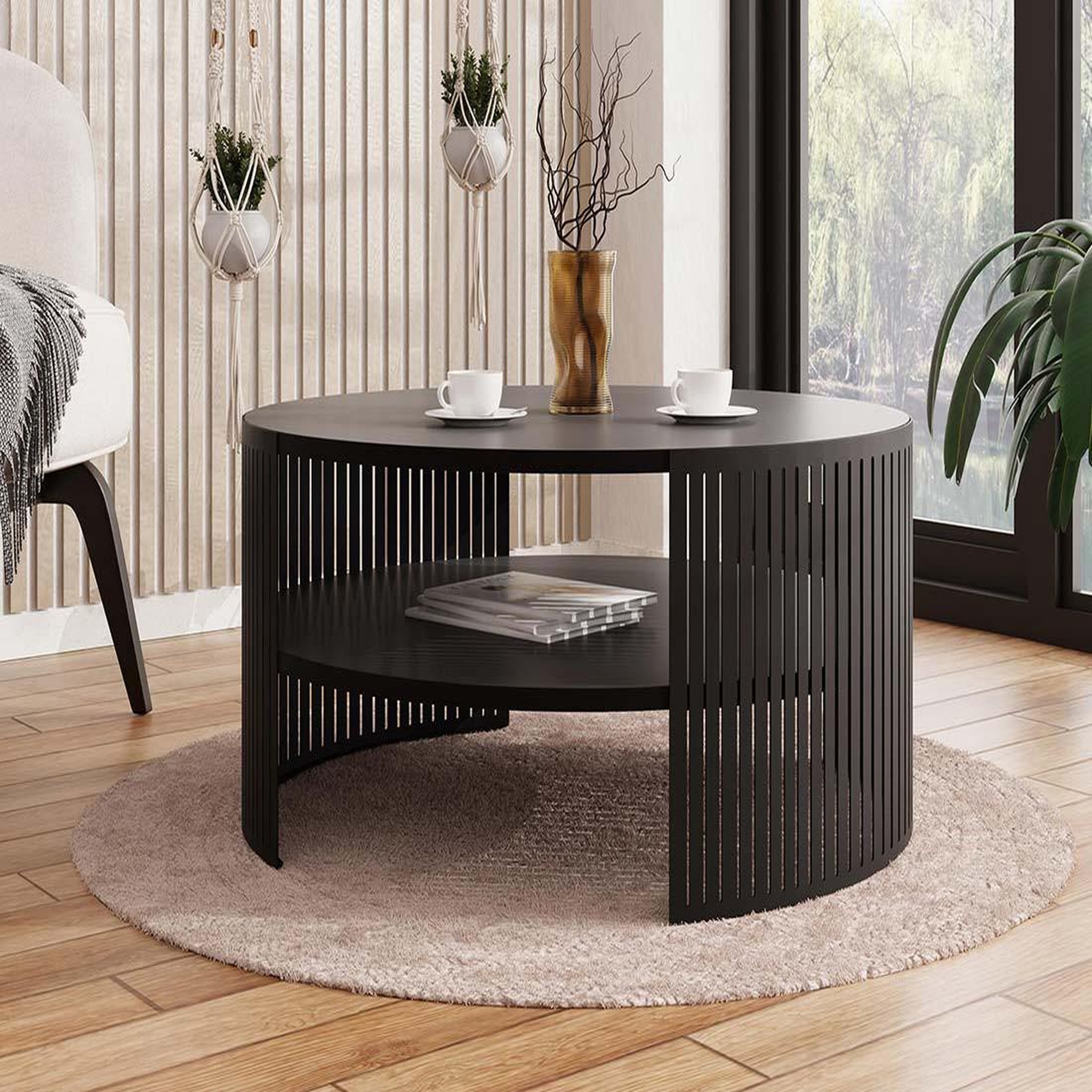 Voir la diapositive 3 : BEST MOBILIER Cruz - table basse ronde - noir - 1 niche - 75 cm