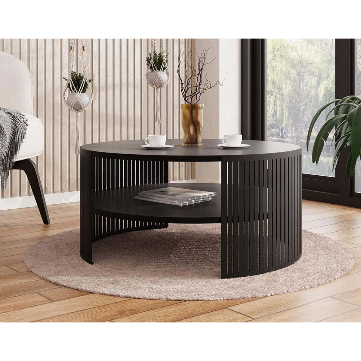 BEST MOBILIER Cruz - table basse ronde - noir - 1 niche - 75 cm