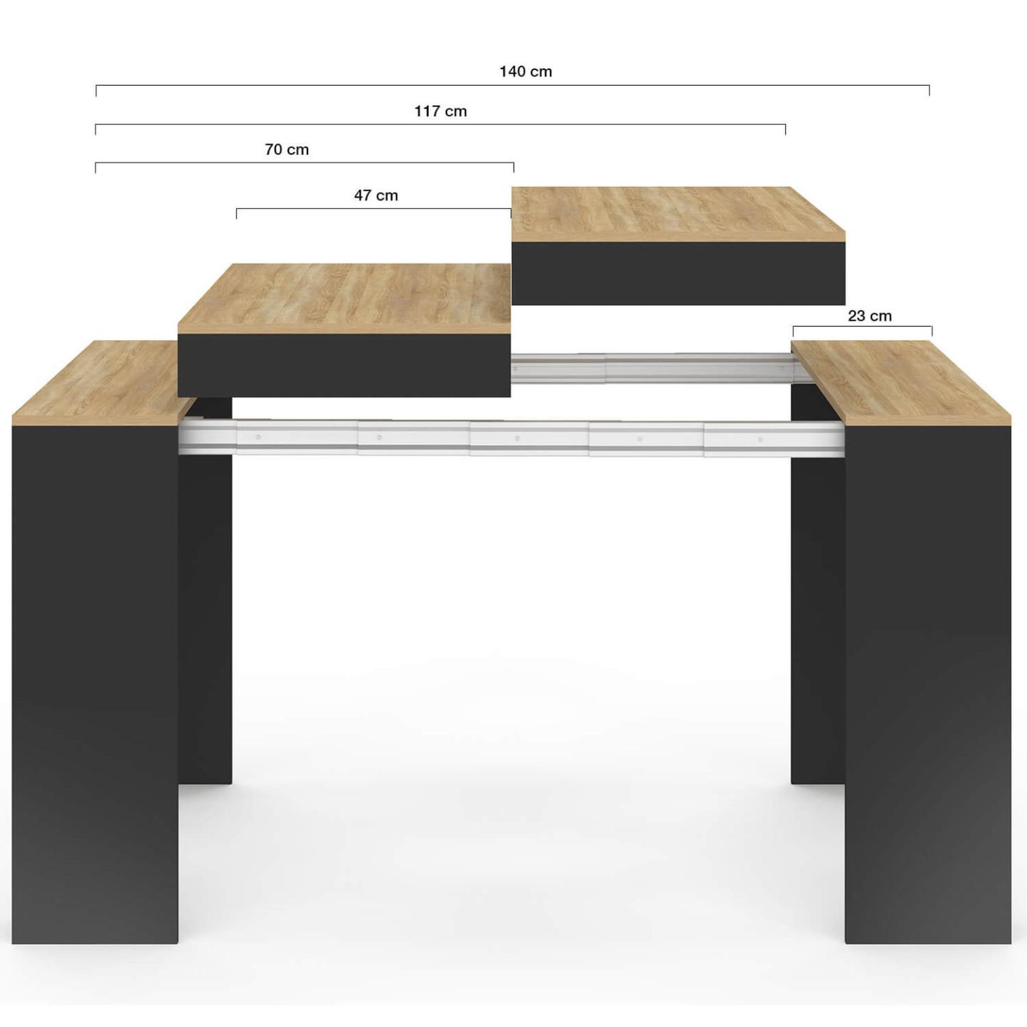 Voir la diapositive 5 : ID MARKET Table console extensible orlando 6 personnes 140 cm bois noir et façon hêtre