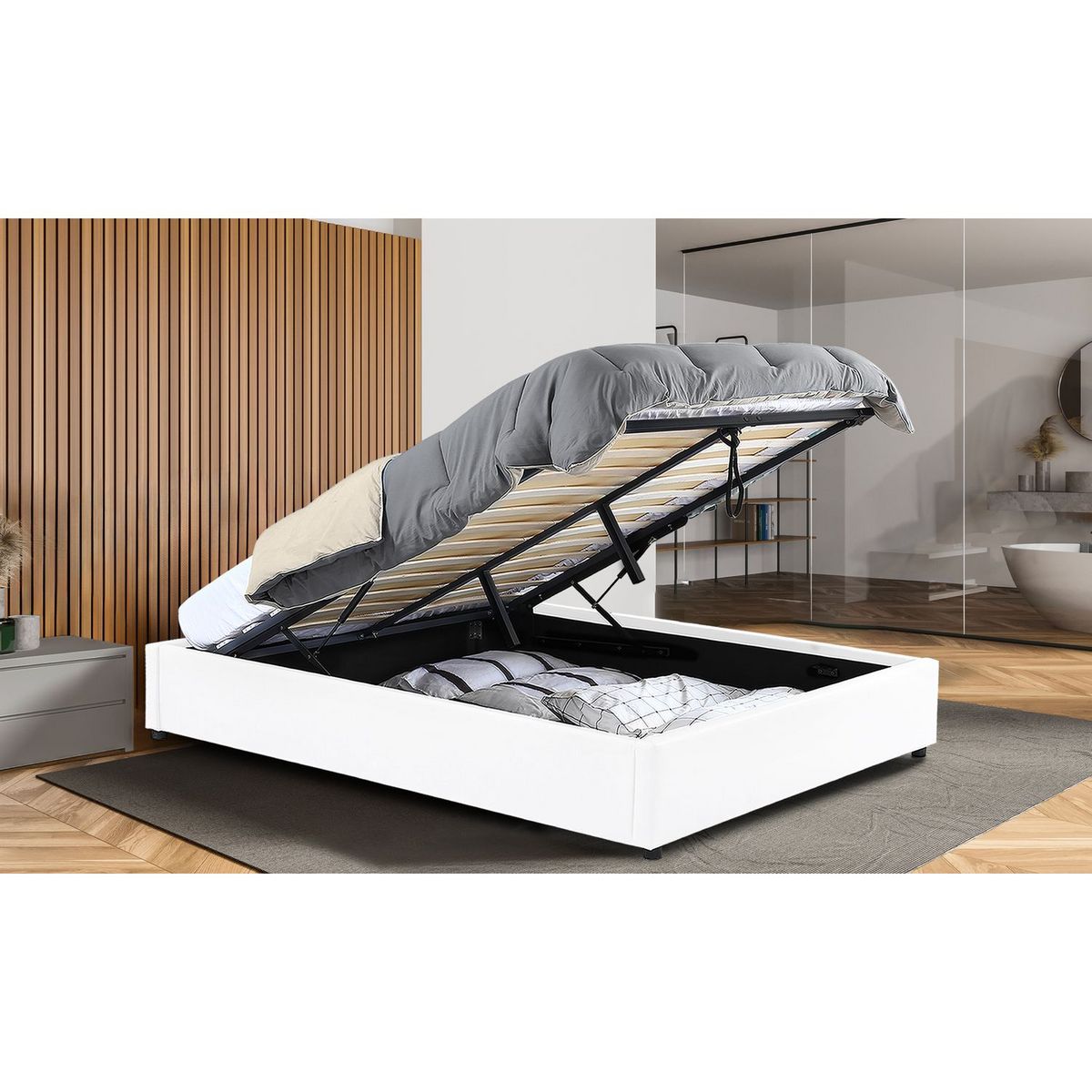 Lit coffre PU avec sommier relevable 140x190 cm OSCAR