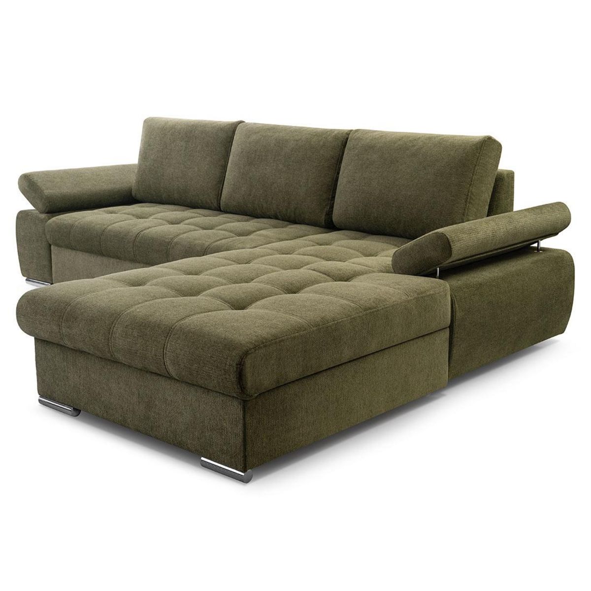 BEST MOBILIER Bianca - canapé d'angle droit 4 places convertible avec coffre en tissu texturé