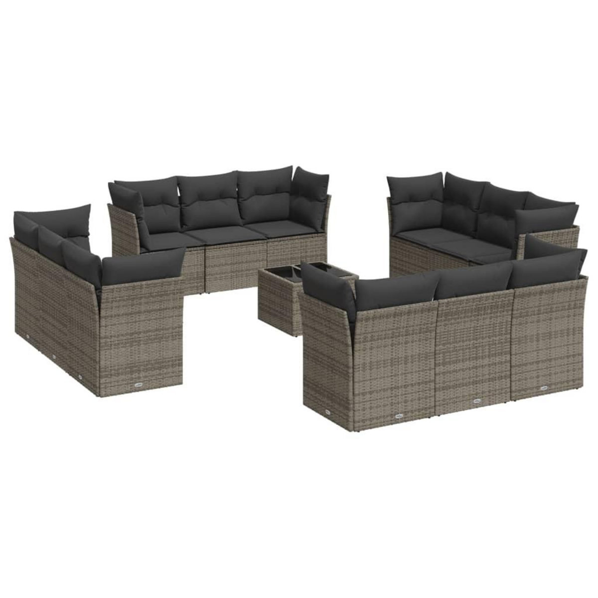 VIDAXL Salon de jardin avec coussins 13 pcs gris resine tressee