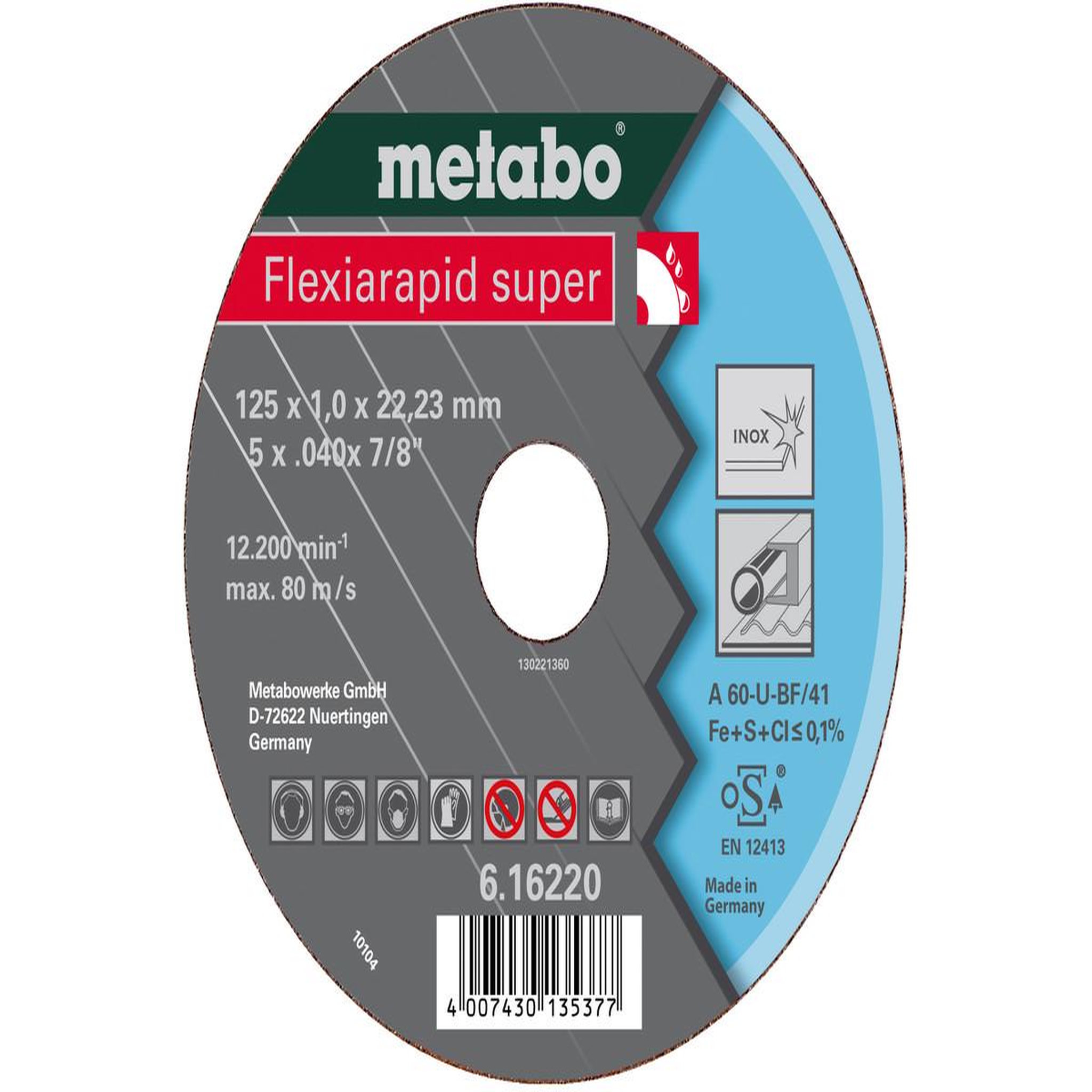 METABO SAS Meules de tronçonnage Flexiarapid super 125x1,0x22,2 acier inoxydable