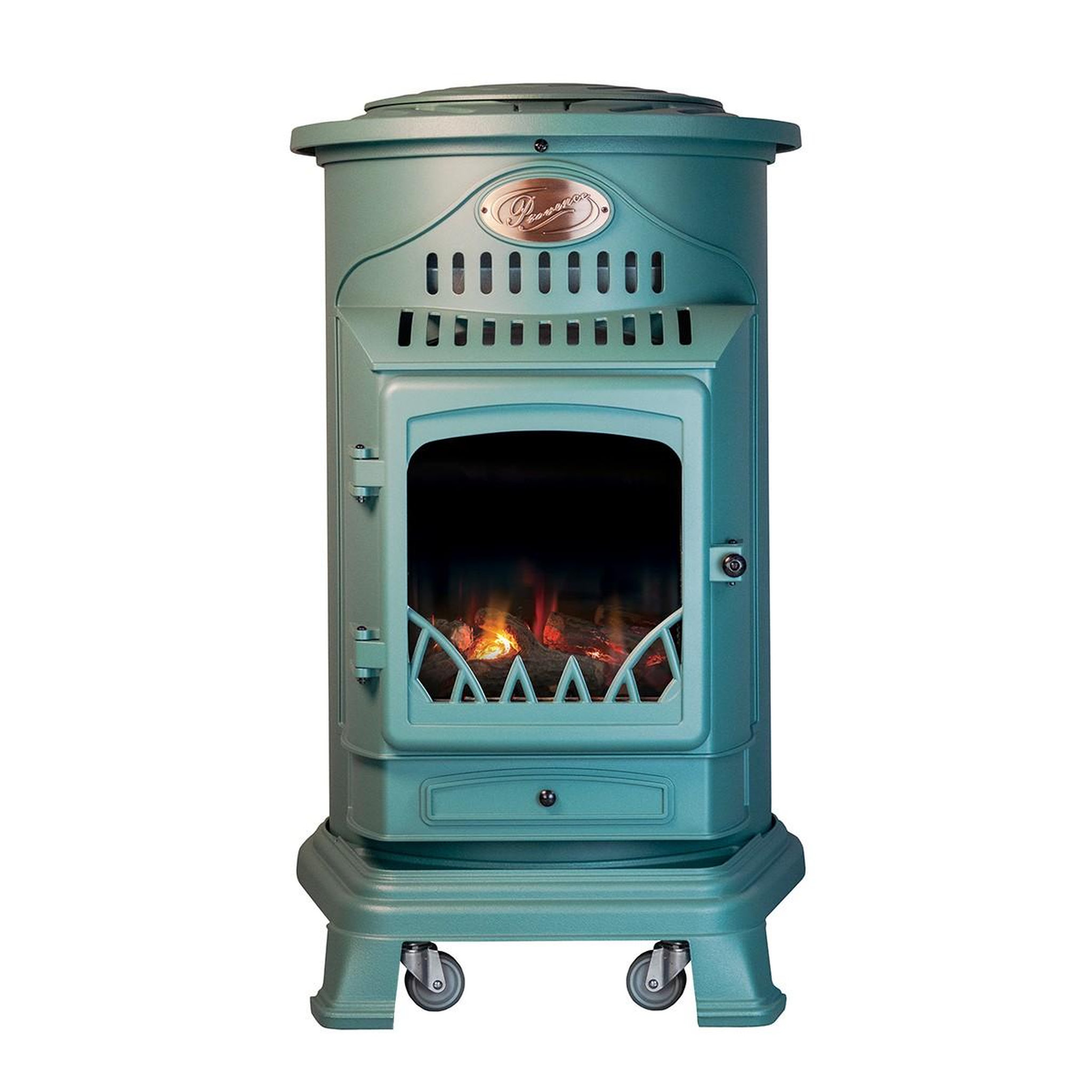 UNIVERSAL Poêle à gaz fonte véritable 3.4kw vert chauffage à gaz effet feu de bois provence universal