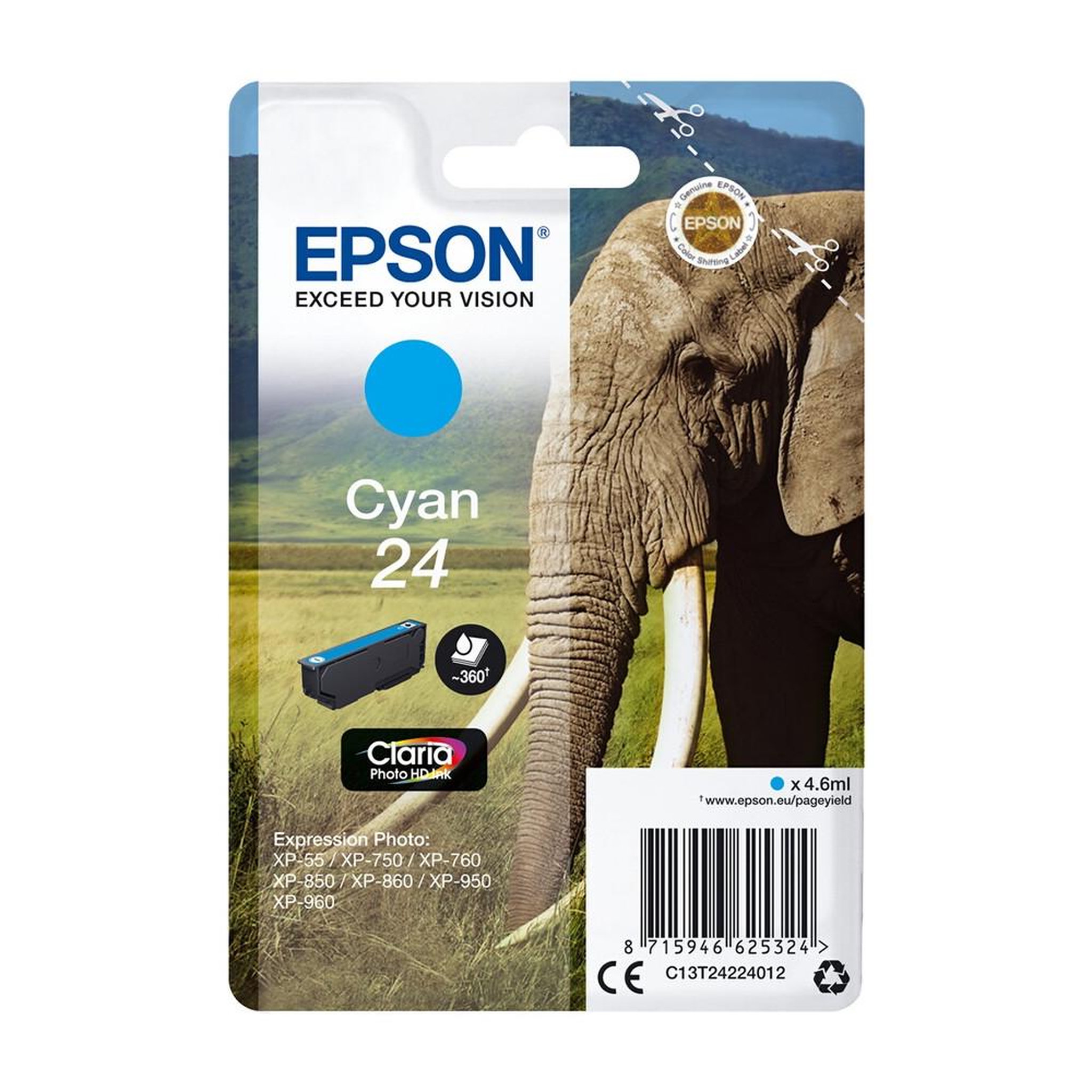 Voir la diapositive 1 : Epson Cartouche d'encre epson elephant cyan originale 4,6 ml (claria photo hd) pour imprimantes expression photo, rendement standard 360 pages
