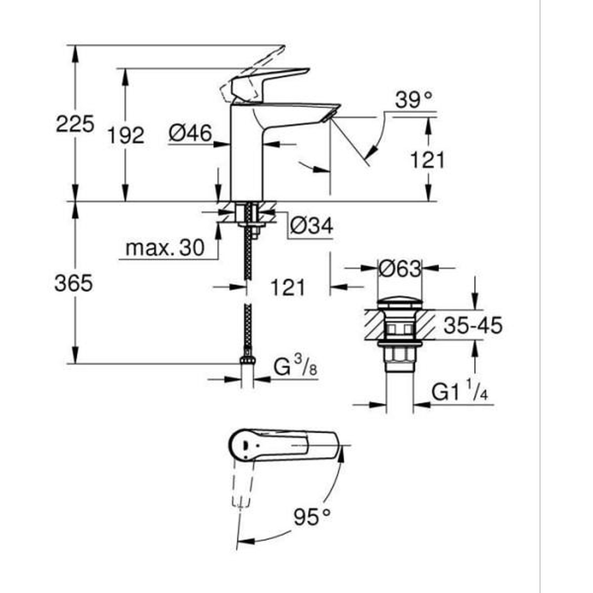 Voir la diapositive 4 : Grohe Mitigeur lavabo monocommande grohe start - noir mat - taille m - bec moyen - economie d'eau
