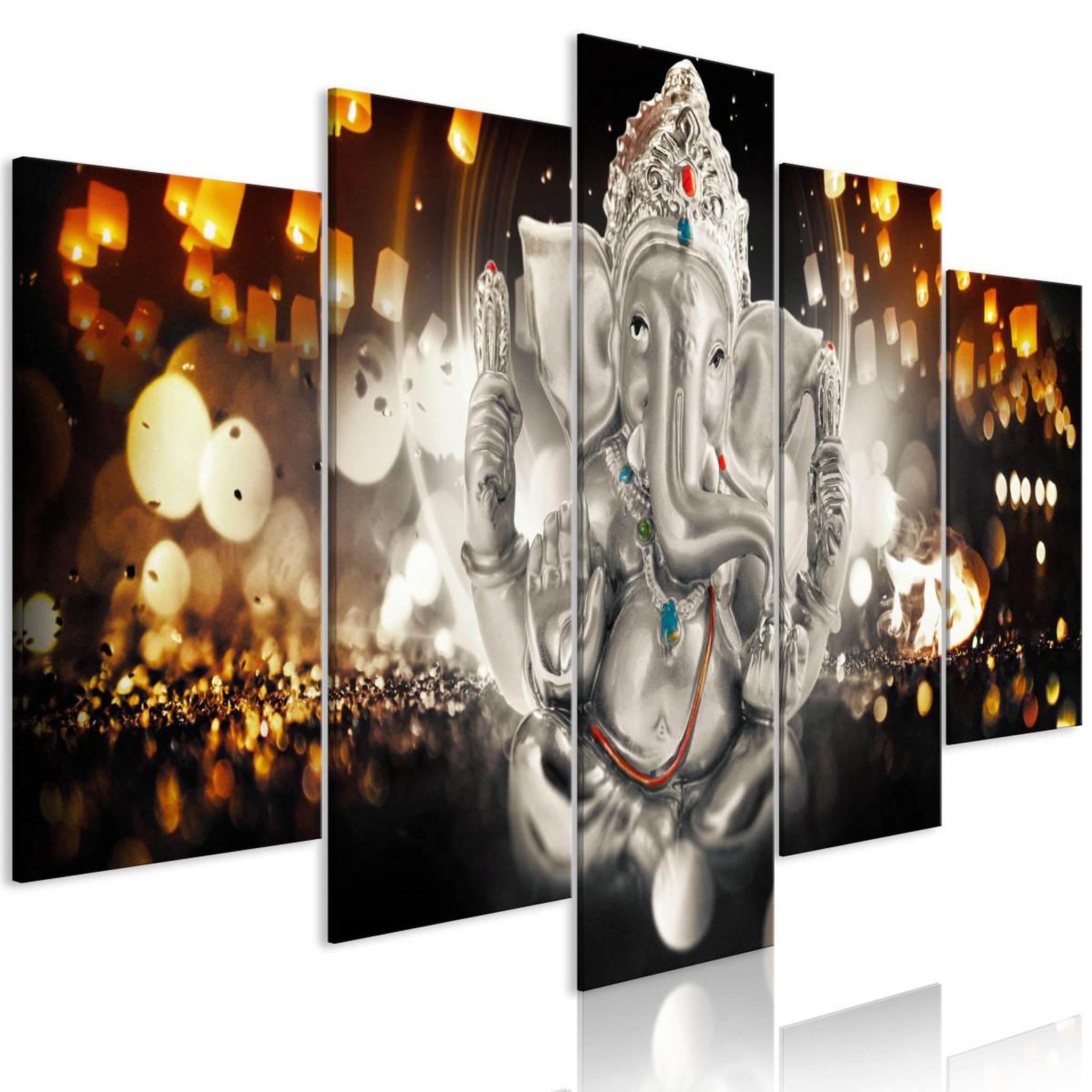 Paris Prix Tableau 5 panneaux  buddha's philosophy silver wide. Coloris disponibles : Multicolore
