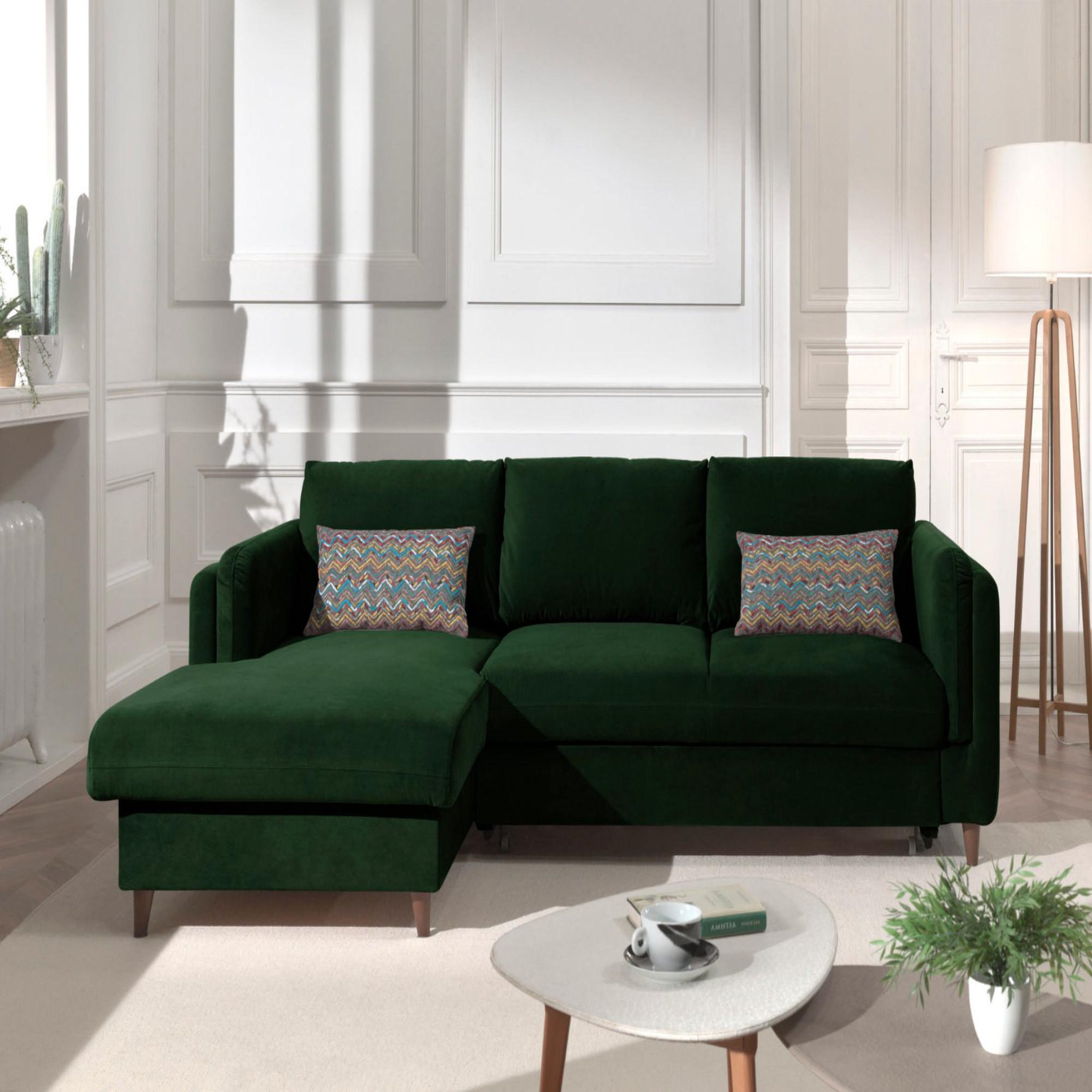 Voir la diapositive 2 : BEST MOBILIER Brooke - canapé d'angle gauche - convertible avec coffre - 4 places - en velours