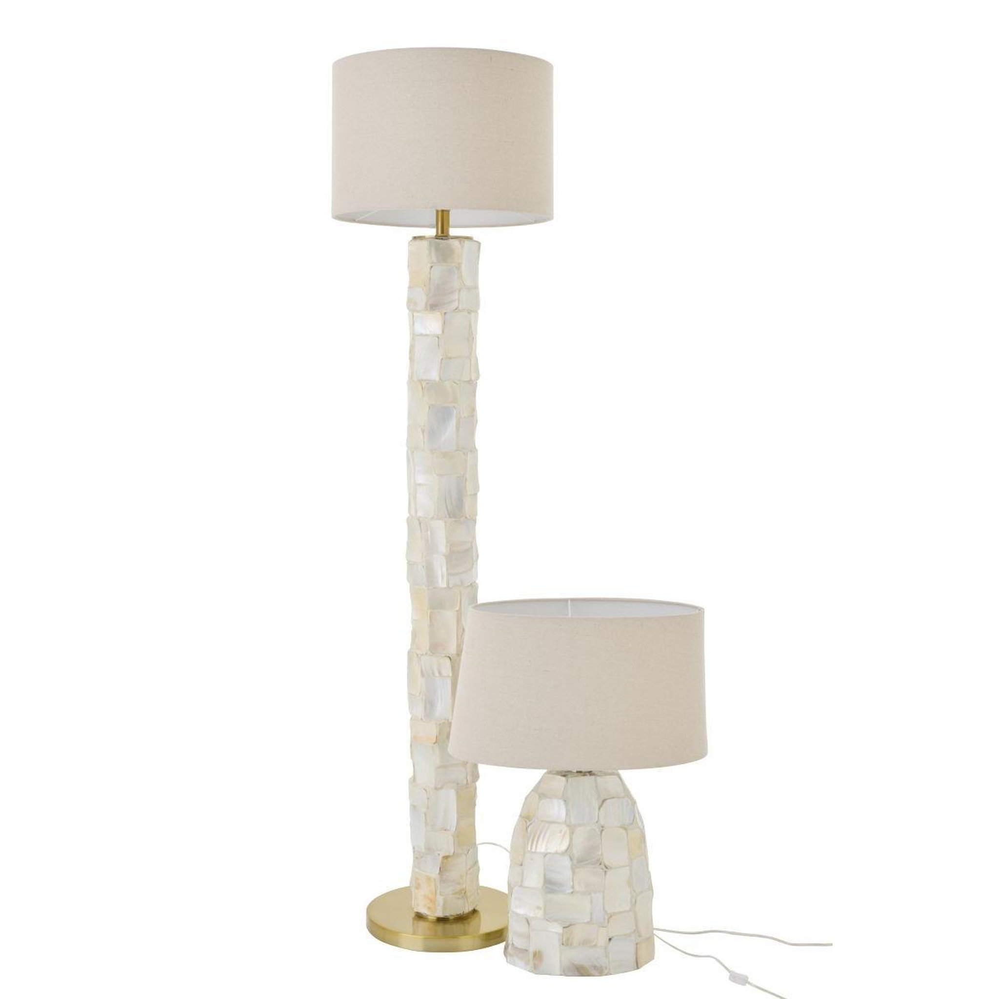Voir la diapositive 4 : J-LINE Lampe à poser coquillage  effet perlé  67cm blanc cassé