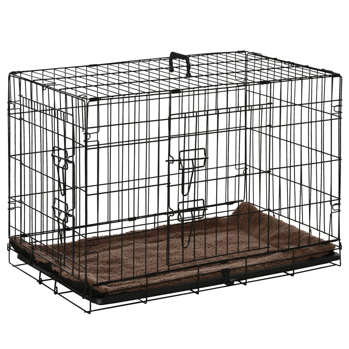 PAWHUT Cage de transport pliante pour chien poignée, plateau amovible,  coussin fourni 76 x 53 x 57 cm noir pas cher 