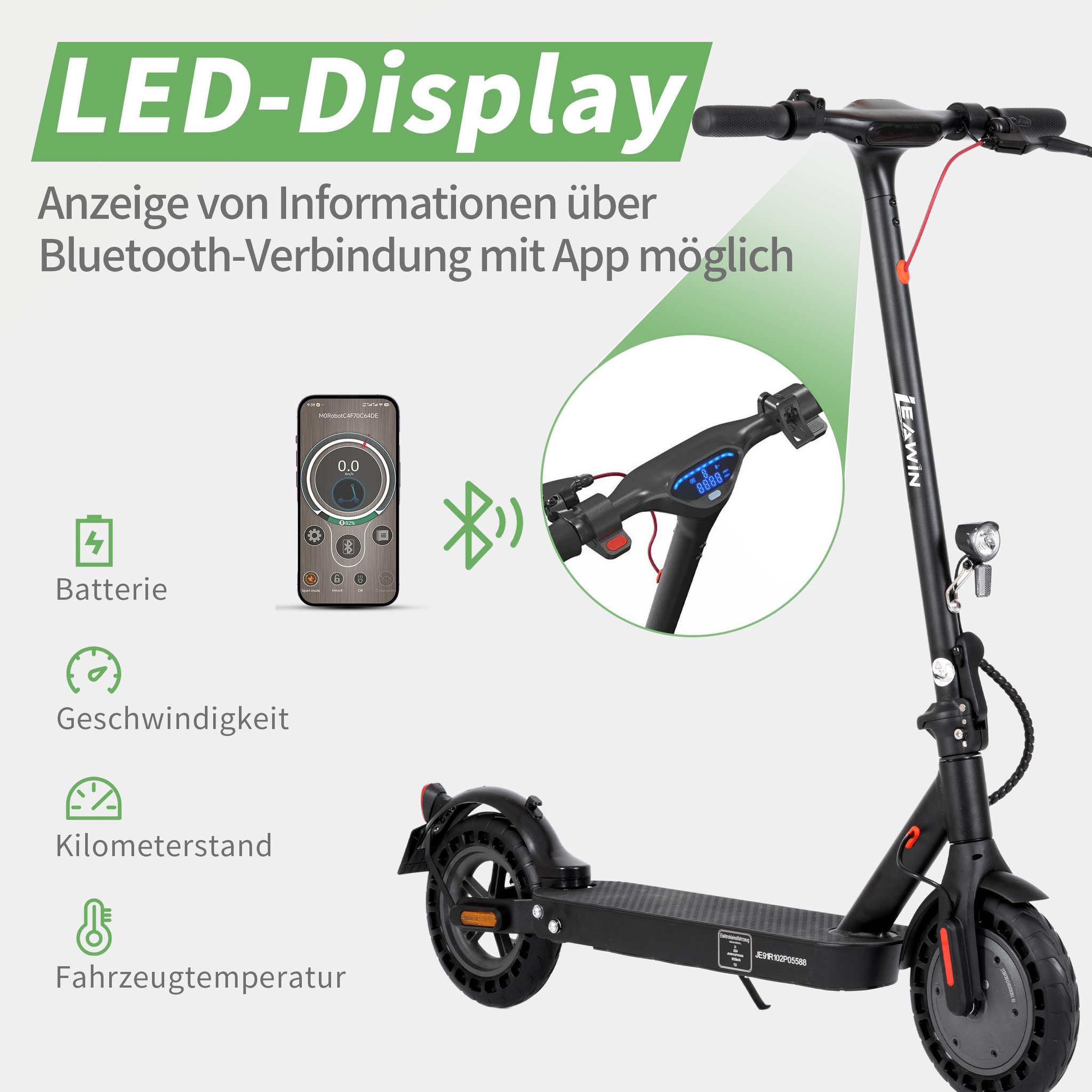 Voir la diapositive 5 : LEAWIN Trottinette électrique leawin e9t, 25 cm, vitesse max. 20 km/h, contrôle via application