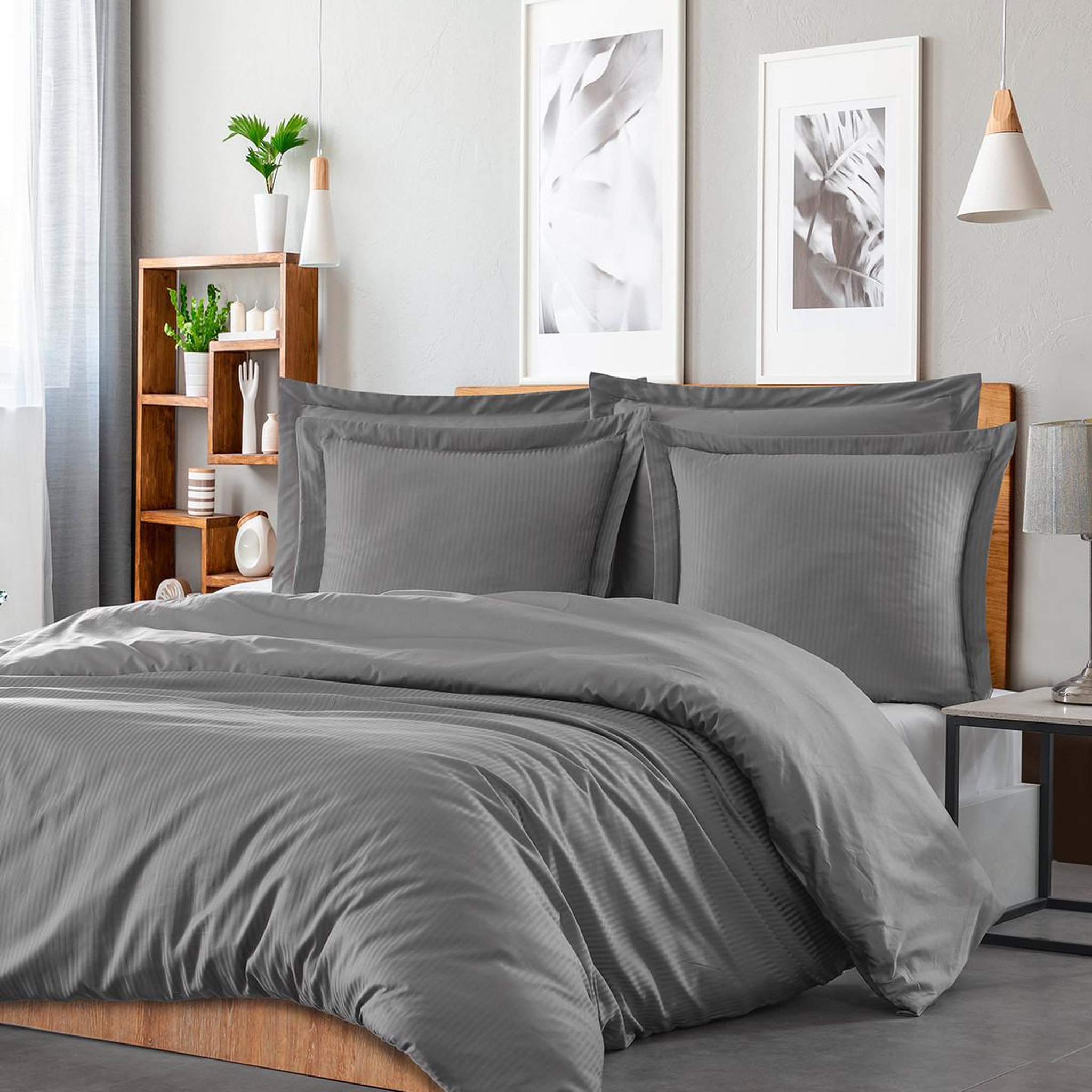 Voir la diapositive 2 : Sensei Maison Housse de couette rayée réversible satin de coton VERSALUXE