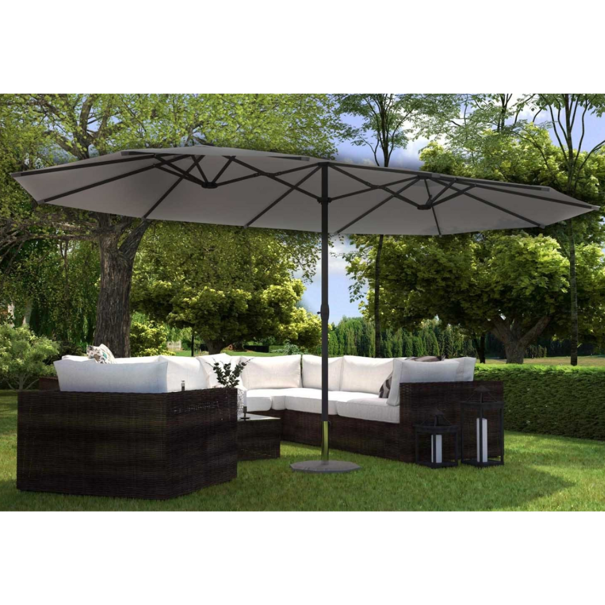 Voir la diapositive 5 : CONCEPT USINE Parasol double gris droit ovale 27 x 46 m venice