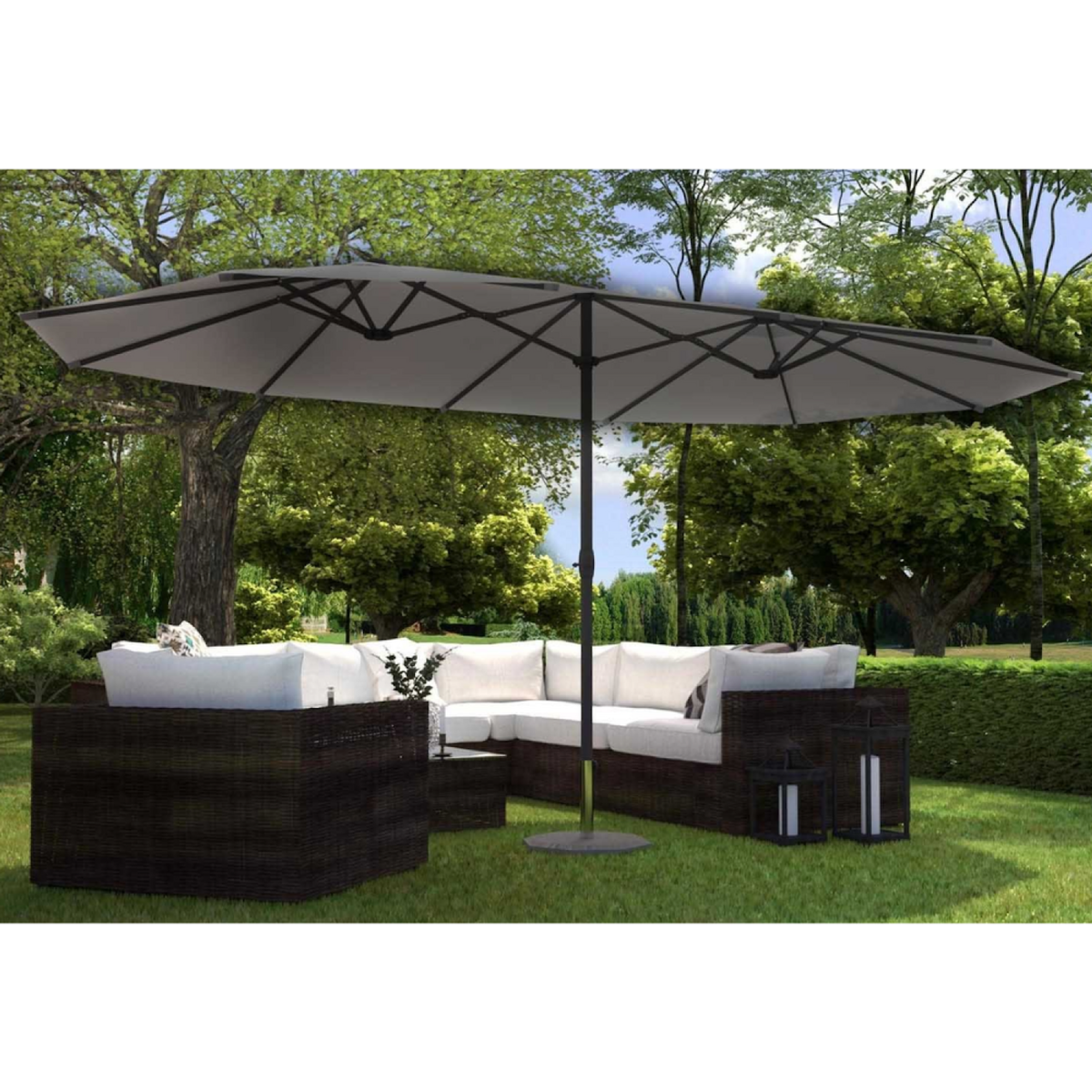 CONCEPT USINE Parasol double gris droit ovale 2,7 x 4,6 m VENICE