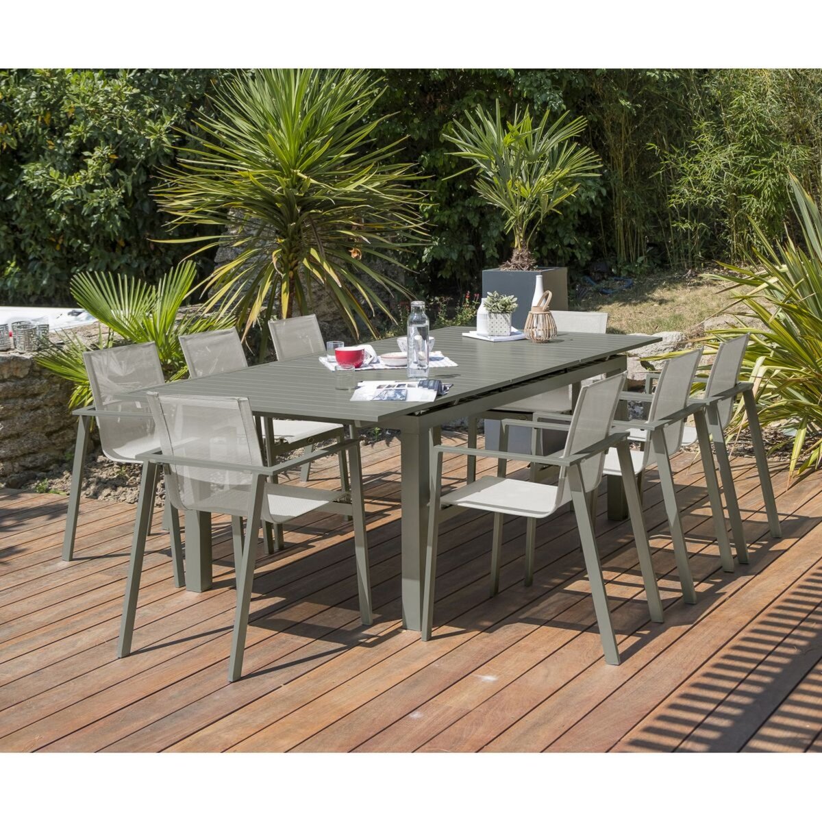 DCB GARDEN Table de jardin - 8/10 places - Aluminium - Kaki - MIAMI