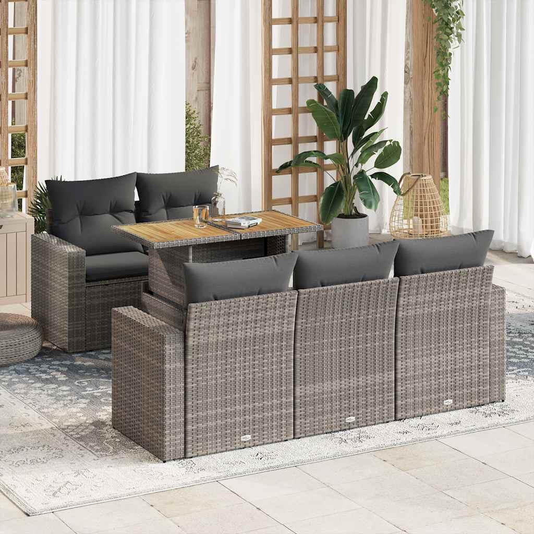 VIDAXL Salon de jardin 6 pcs avec coussins gris resine tressee