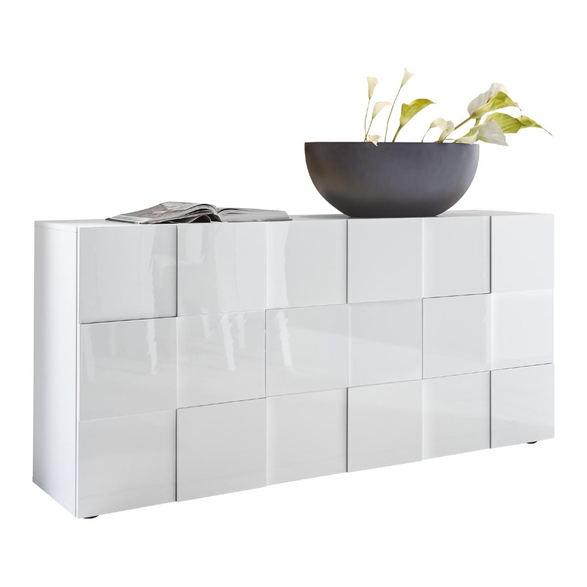 JLC KREATION Buffet bas design laqué blanc 3 portes mado