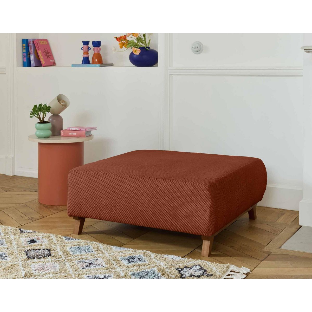 BEST MOBILIER Cristal - pouf modulable - 95 cm - en velours texturé