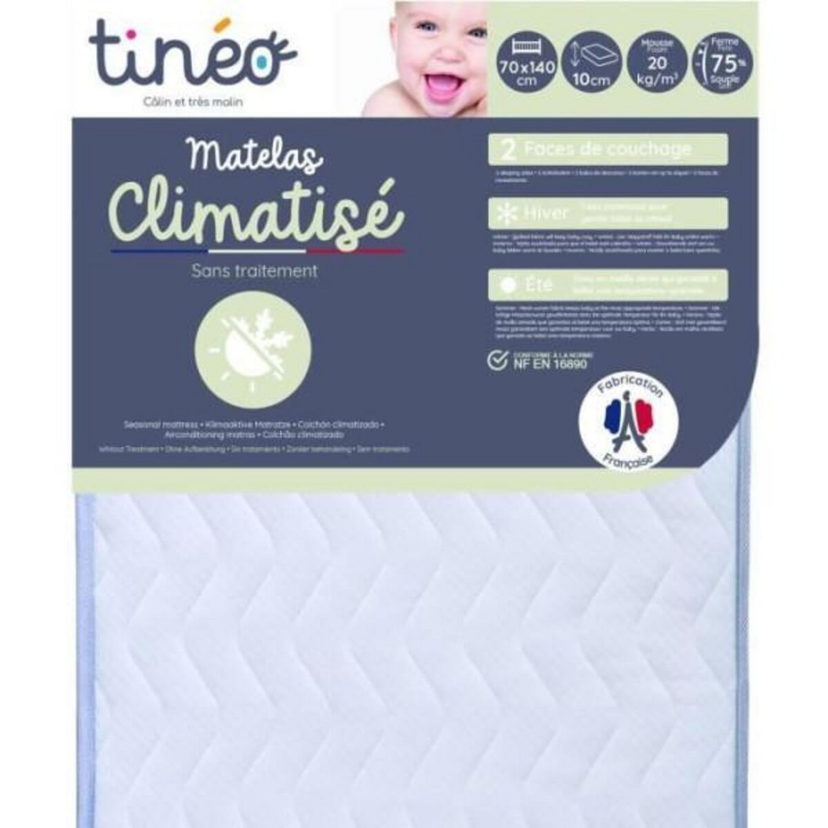 TINEO Matelas bébé climatisé compressé - 70 x 140 cm - Epaisseur 11 cm - Avec Drap housse et Alese - TINEO