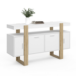 ID MARKET Buffet 140 cm PHOENIX 4 portes blanc et bois