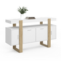 Voir la diapositive 1 : ID MARKET Buffet 140 cm PHOENIX 4 portes blanc et bois