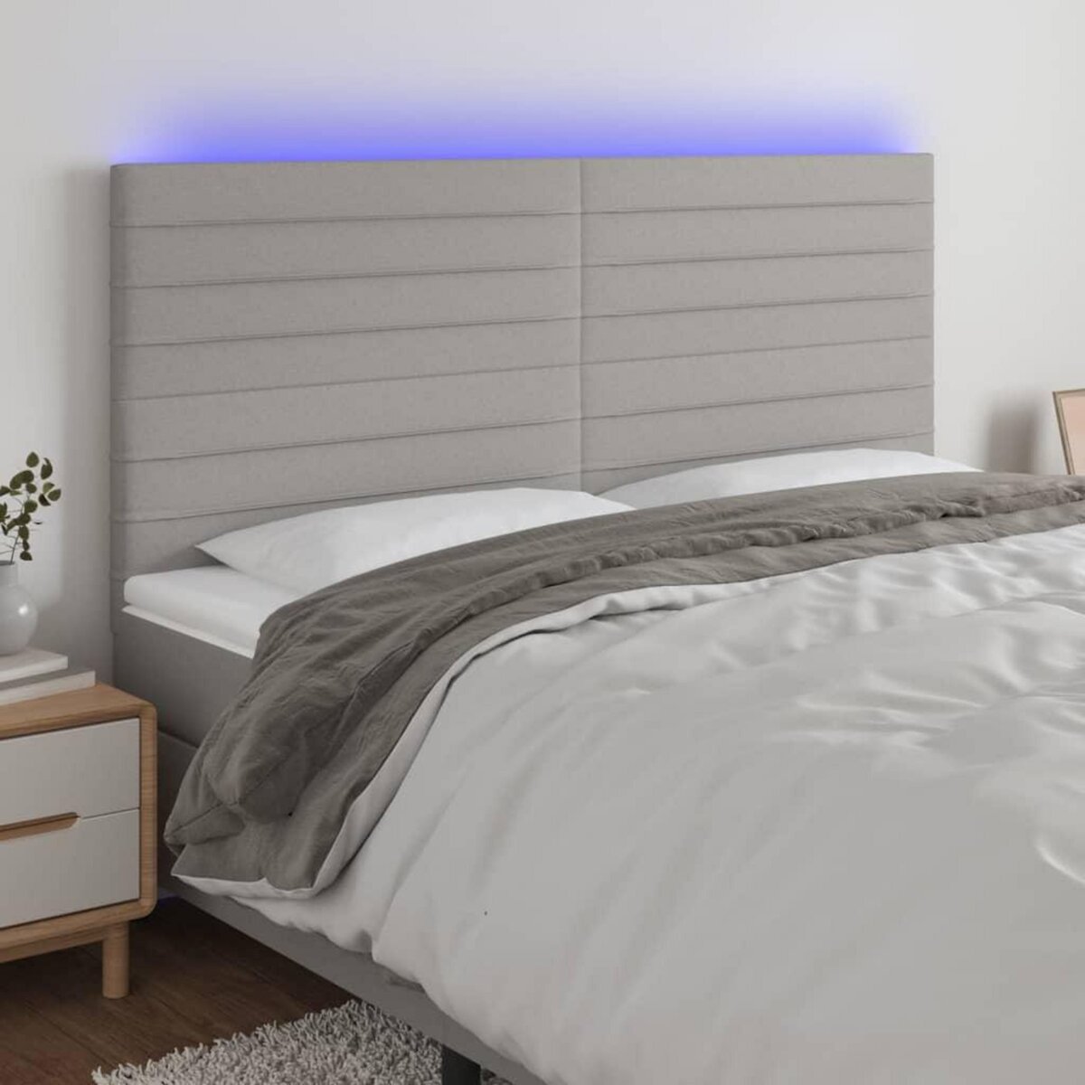 VIDAXL Tete de lit a LED Gris clair 160x5x118/128 cm Tissu