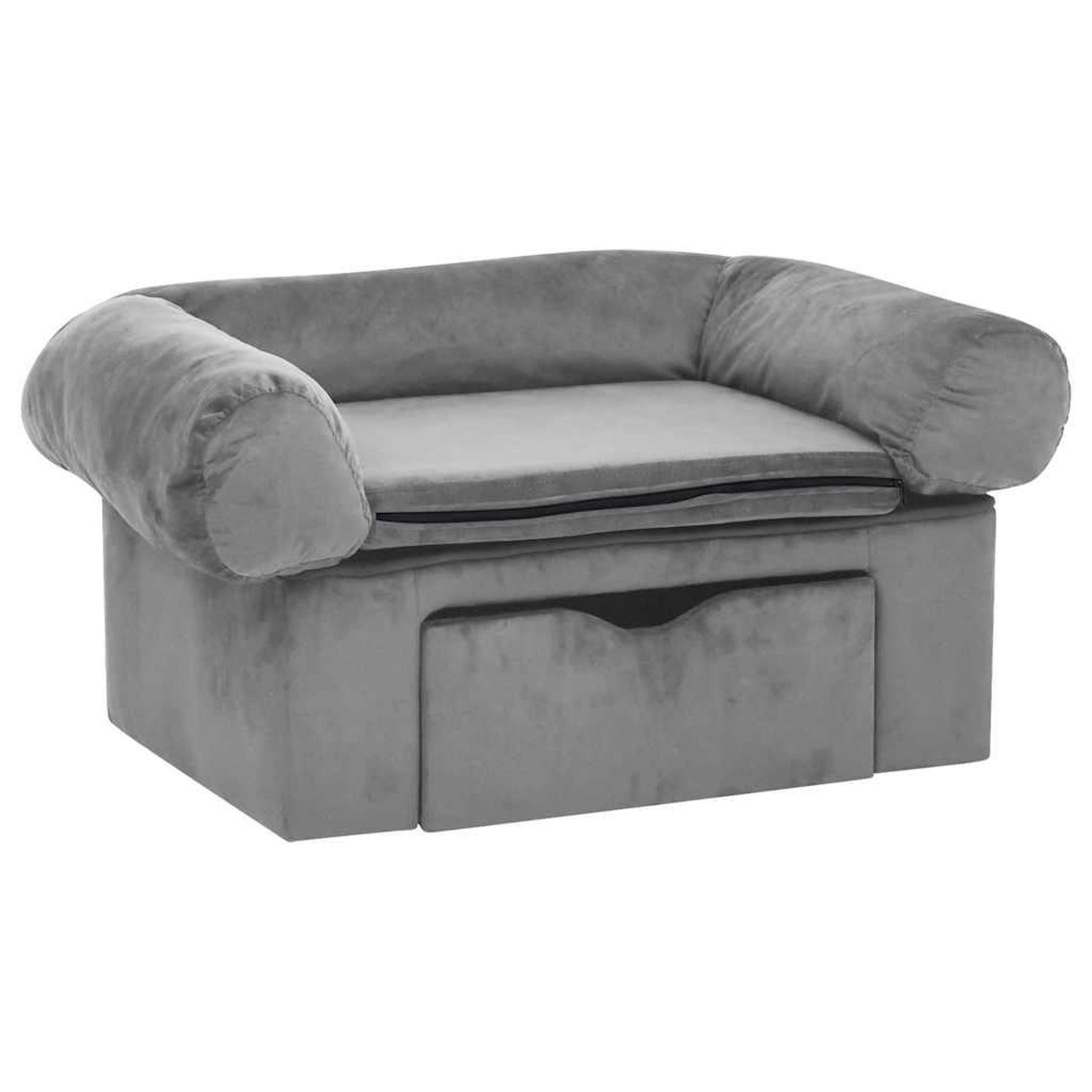 Voir la diapositive 2 : VIDAXL Canape pour chien avec tiroir Gris 75x50x38 cm Peluche