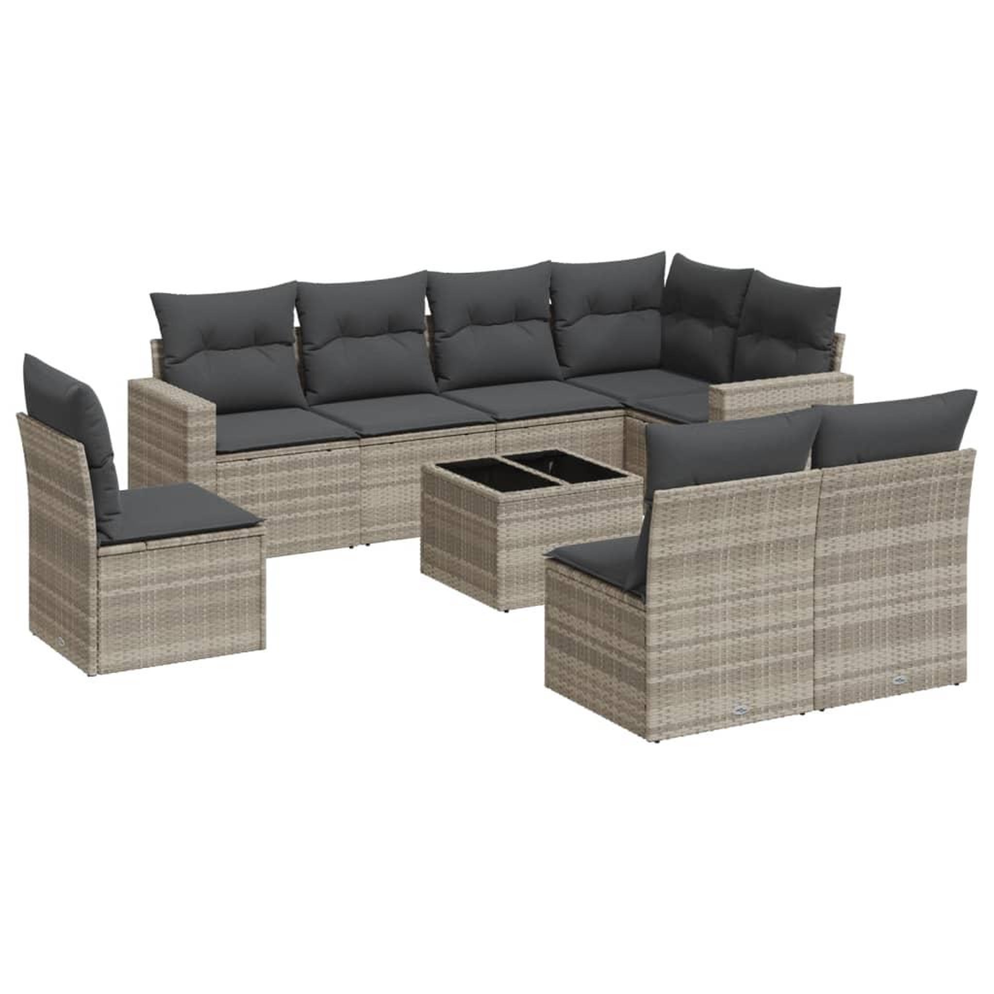 Voir la diapositive 2 : VIDAXL Salon de jardin 9 pcs avec coussins gris clair resine tressee