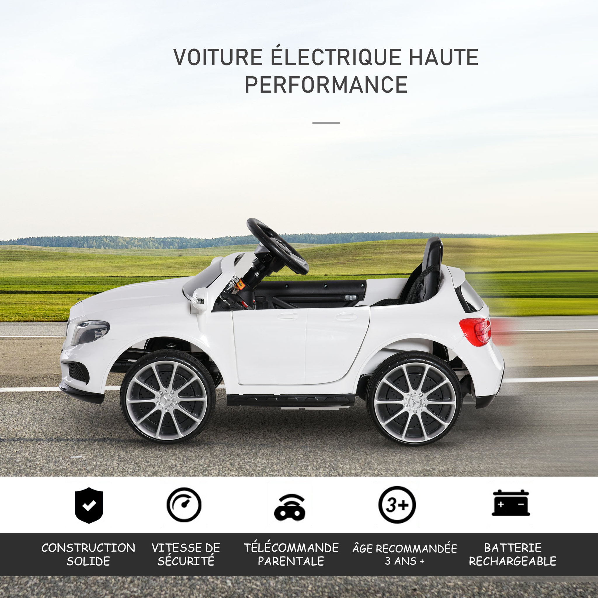 Voir la diapositive 4 : HOMCOM Voiture véhicule électrique enfant 6 V 7 Km/h max. télécommande effets sonores + lumineux Mercedes GLA AMG blanc