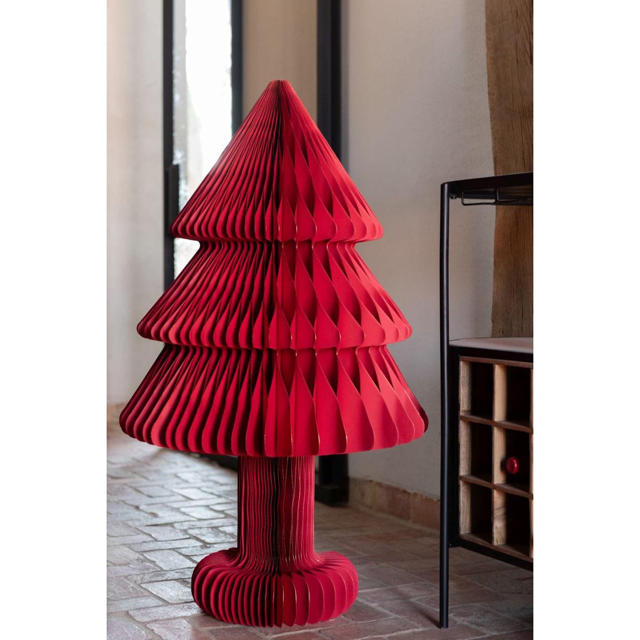 Voir la diapositive 3 : J-LINE Sapin de noël en papier  pliable  100cm rouge